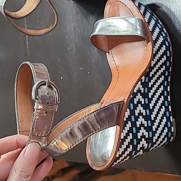Coach Gemma Wedge Sandal Navy, blue, white, silver Size 7 - Picture 3 of 8